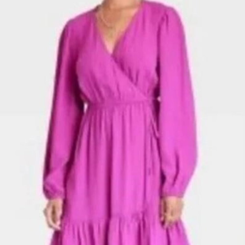 4X Plus Size Tiered Midi Dress Bright Fusia size 20